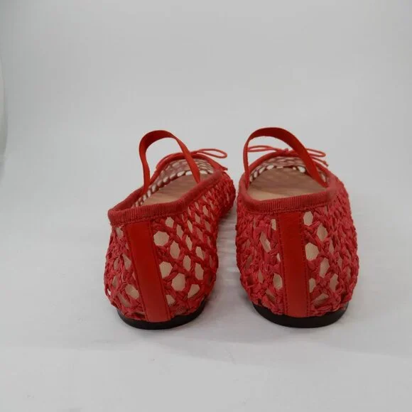 Loeffler Randall Leonie Mary Jane Ballet Flats Size 8 Red Raffia Mesh Bow NEW - Picture 10 of 16